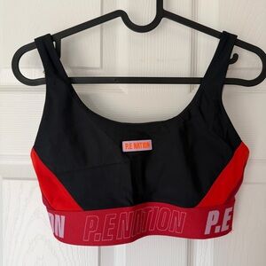 P.E Nation Black and Red Logo Elastic Sports Bra